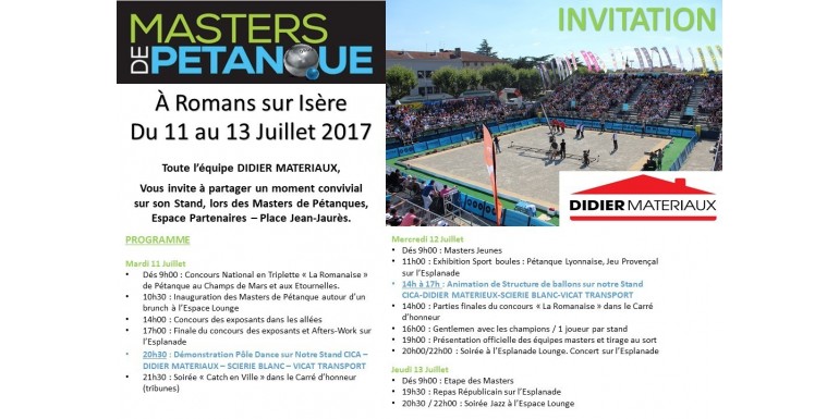 Didier Matériaux : Une Nouvelle Fois Partenaire des Masters de Pétanque à Romans-sur-Isère